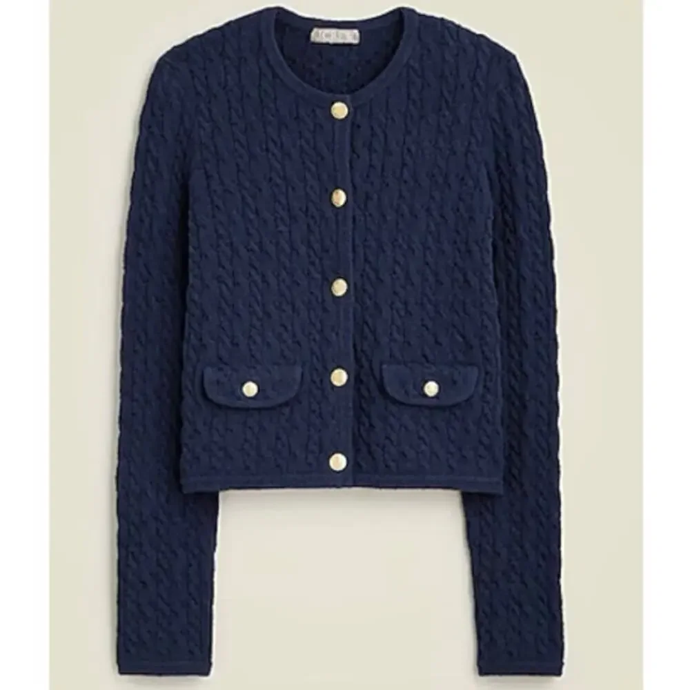 J.Crew Odette Cable Knit Sweater Lady Jacket Cotton-Blend Bouclé Navy XS NWT